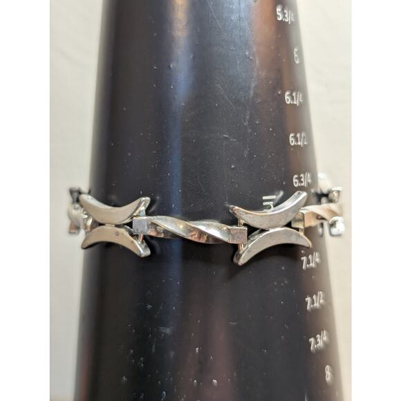 Vintage Marked Sterling X Twisted Tube Chain Link Fold Over Clasp 8" Bracelet - Picture 6 of 6